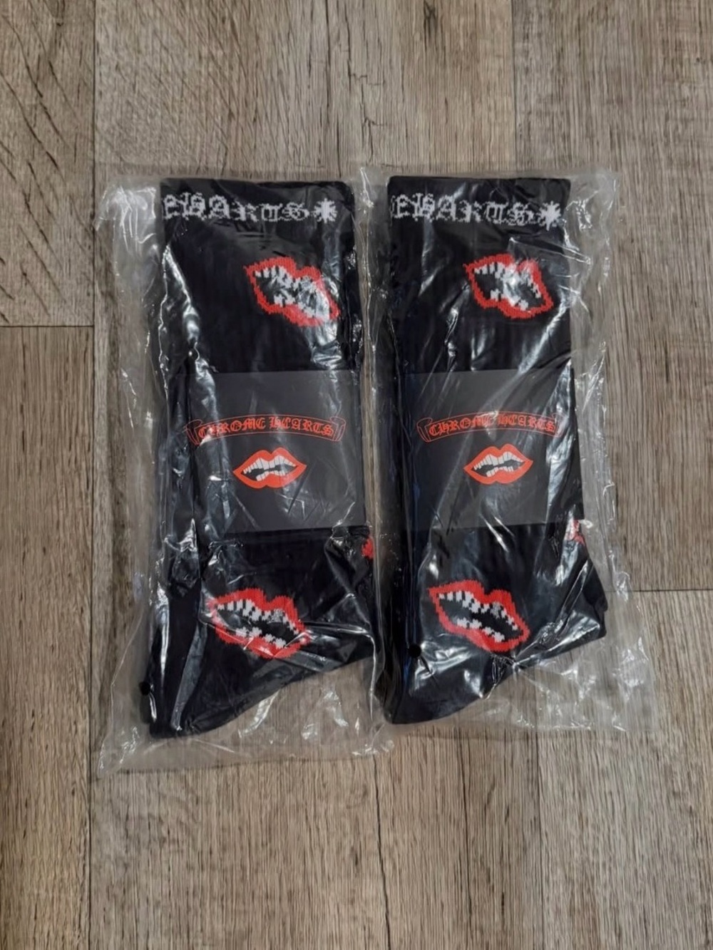 Chrome Hearts Black Crew Socks with Red Lip Motif